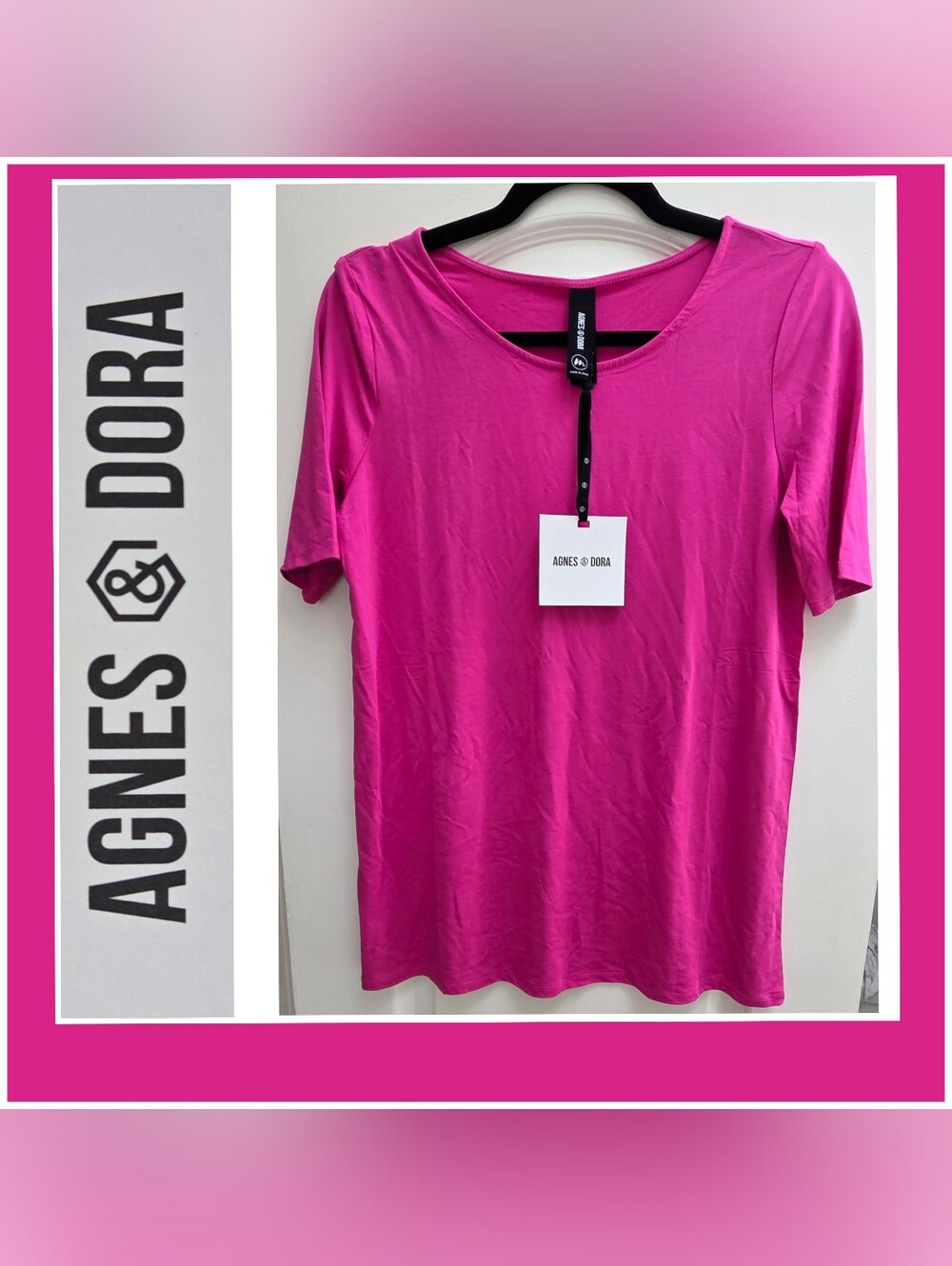 Agnes & Dora Bright Fuchsia Short Sleeve Scoop Neck Top